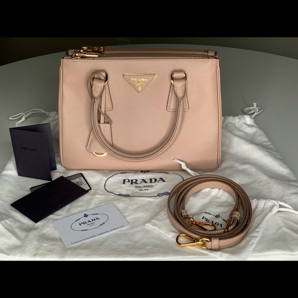 Prada Handbags - Prada Saffiano Lux Sml Double-Zip Tote Bag, Cammeo